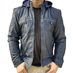 Blue leather jacket Mela-2 Gerome