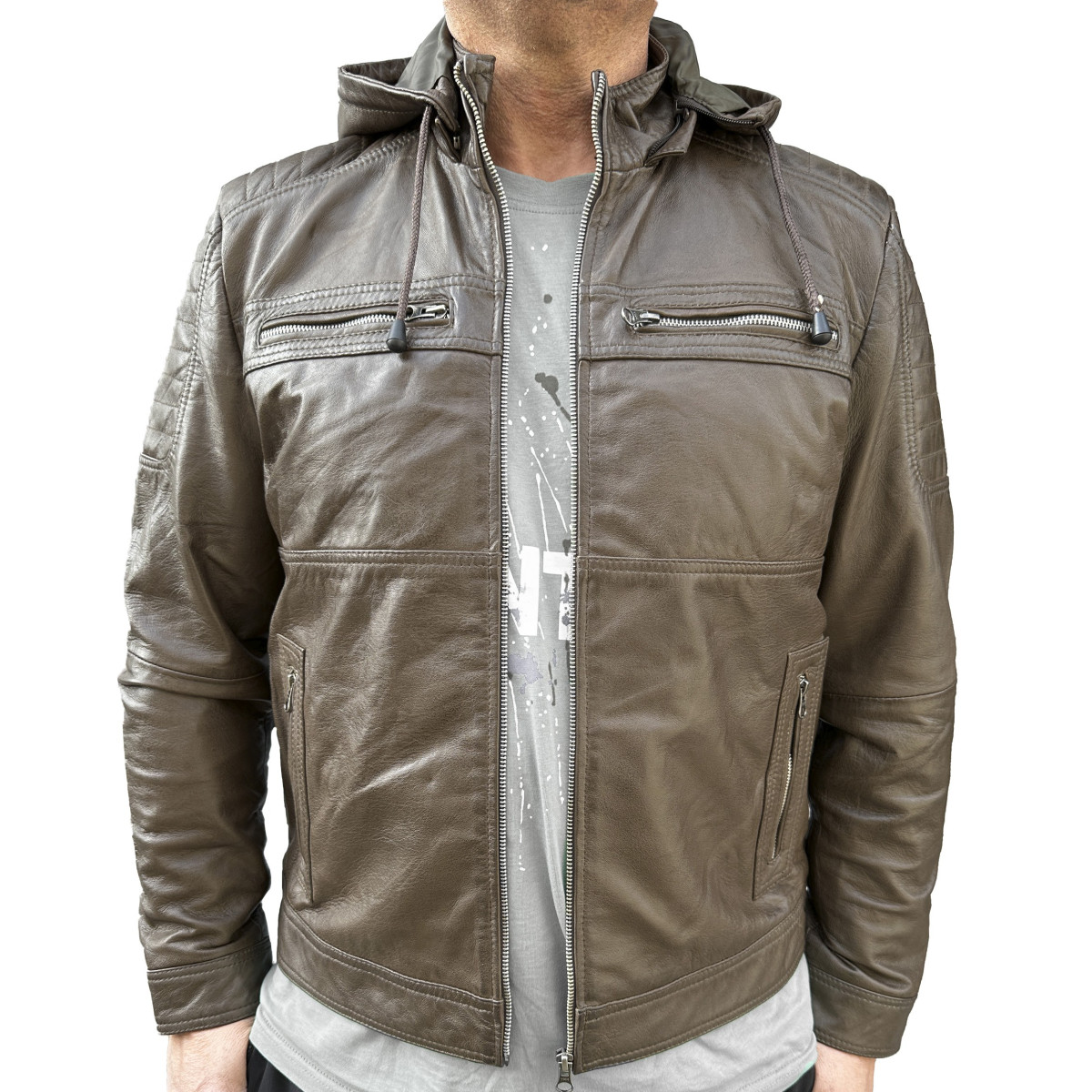 Greenish Brown leather jacket Mela-2 Gerome