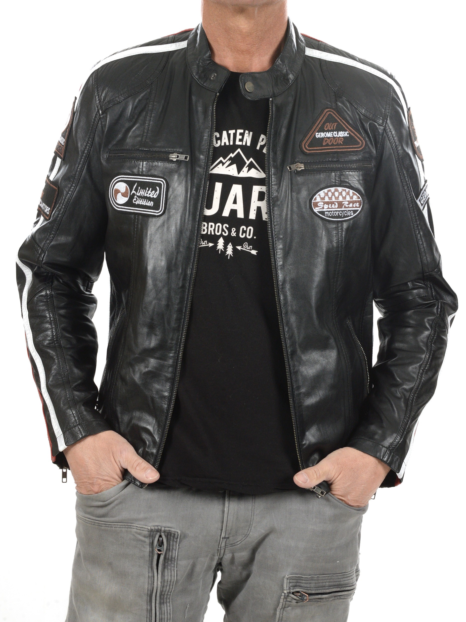 Cazadora de piel Hombre Negro Ulrika Men | GEROME ®